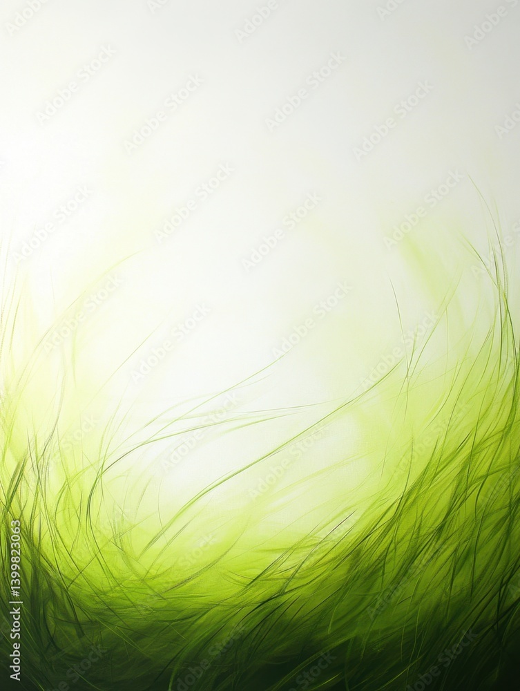 Poster abstract green grass blades swaying gently in a soft light background creating a peaceful and serene