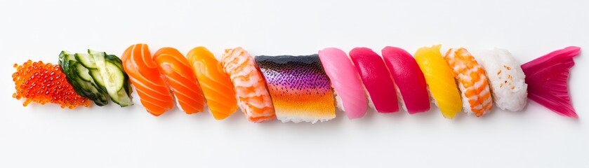 a rainbow trout sushi clipart, food concept, Japanese cuisine style, vibrant vector, isolated on white background