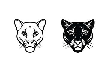 Minimalist Black And White Cougar Head Vector Graphic Illustrations