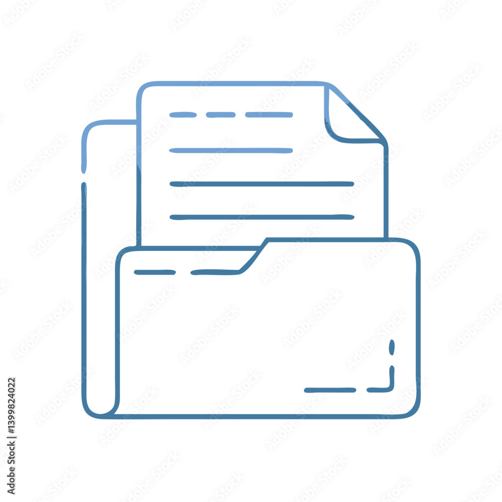 Poster paper documents emerging from a folder in a clean outline style