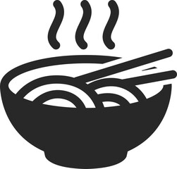 Hot noodle bowl with chopsticks solid food icon vector.
