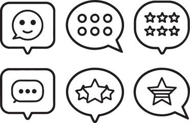 Set of 6 outline icons related to speech bubble. Linear icon collection. Editable stroke line art. Vector illustration.