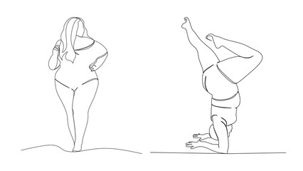 Illustration of two fat women standing together on white background, perfect for body positivity themes, health diversity, or inclusive design projects