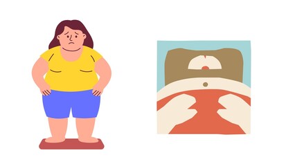 Illustration of two fat women standing together on white background, perfect for body positivity themes, health diversity, or inclusive design projects