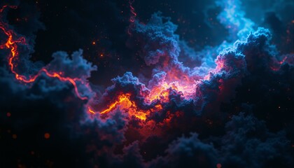 Cosmic nebula swirls display titanium textures, blue, purple, red, orange hues amidst dark space.