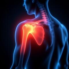 Human Anatomy Model Showing Shoulder Joint Pain with Luminous Effects