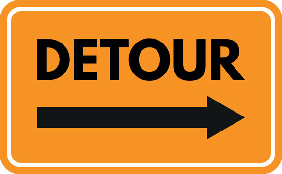 Detour right arrow sign . Orange detour right road sign . Vector illustration