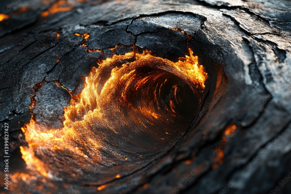 Aufkleber glowing lava flows through a dark, cracked tunnel, creating a mesmerizing and intense fiery spectacl