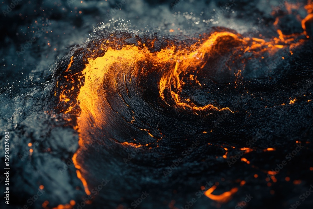 Poster molten lava flows like a fiery wave, creating a mesmerizing spectacle of orange and black.