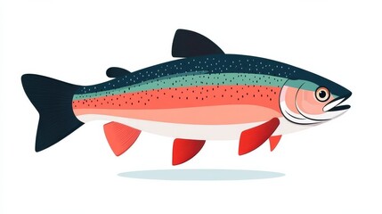 a rainbow trout musical note fusion, surreal artistic concept, vector design, isolated on white background