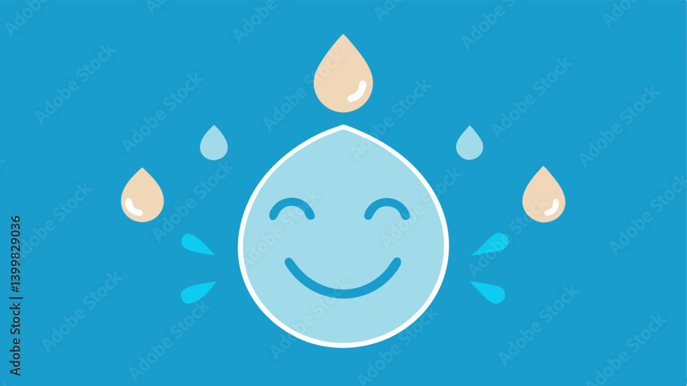 Poster hydration and glow show droplets representing hydration and radiance floating over a smiling face co