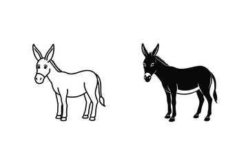 Donkey Silhouette Illustration Two Versions Black And White Outlines Animal Icon