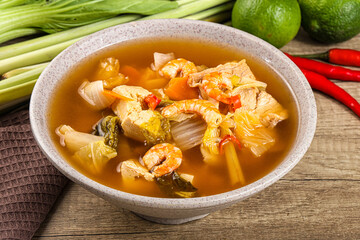 Korean kimchi soup with seafood