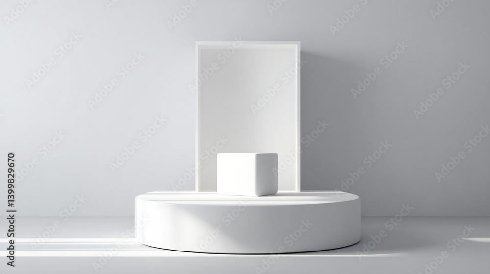 Poster white product display podium stage platform for product showcase and presentation background templat