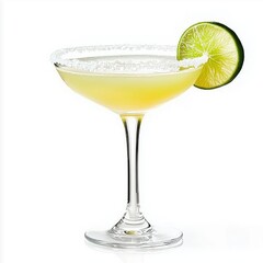 Refreshing Margarita Cocktail with Lime Garnish Served in Elegant Glassware on White Background
