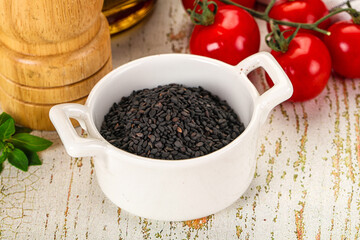 Black sesame seeds in the bowl
