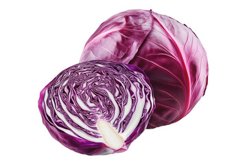 Obraz premium Close-up of a sliced purple cabbage isolated on transparent background.
