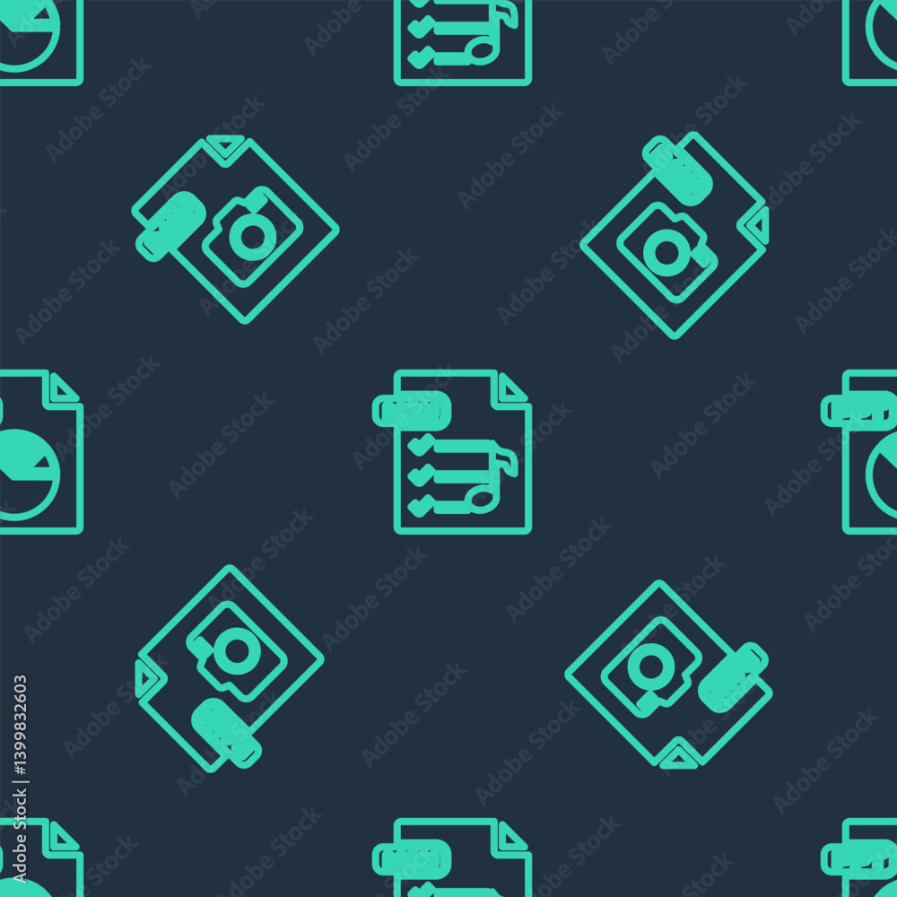 Poster set line m3u file document, raw and ppt on seamless pattern. vector