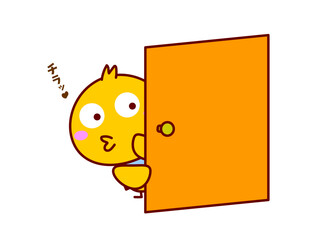 ドアの隙間から覗いているひよこ © twomoons