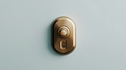 A sleek, modern golden doorbell button set against a pale wall, showcasing elegant design and minimalistic aesthetics.