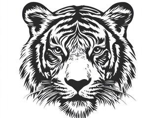 Majestic tiger head, wildlife portrait, black and white, nature background, logo design