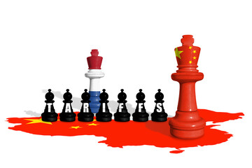 Chess made from Netherlands and China flags. Europe Union and China trade, tariffs, customs and...