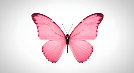 Simple and cute graphic illustration of a pink butterfly with soft gradients and black antennae, isolated on a light pink rectangular background.