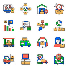 Set of Logistic and Shipment Flat Icons
