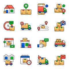 Set of Cargo and Shipment Flat Icons