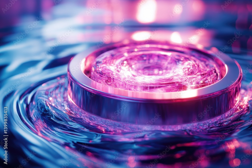 Aufkleber A vibrant, swirling vortex of light and liquid within a metallic ring, creating a mesmerizing abstract scene.