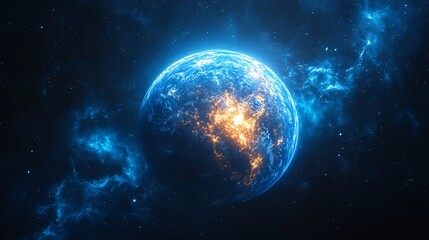 Obraz premium Alien Planet with Space, Fire, and Exoplanet.