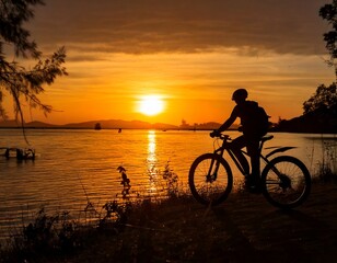 Fototapeta premium サイクリング 夕日