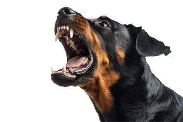 Isolated rottweiler snarling