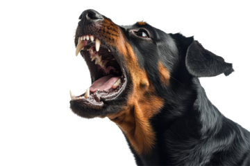 Isolated rottweiler snarling