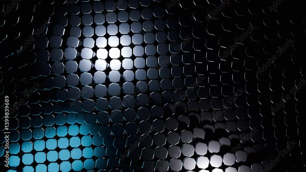 Poster abstract hexagon pattern: dark metal and teal hues 4k seamless loop