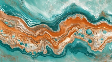 Obraz premium Abstract Liquid Painting, Teal & Orange