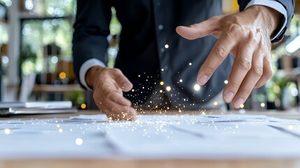 Businessman interacting with digital data on a table