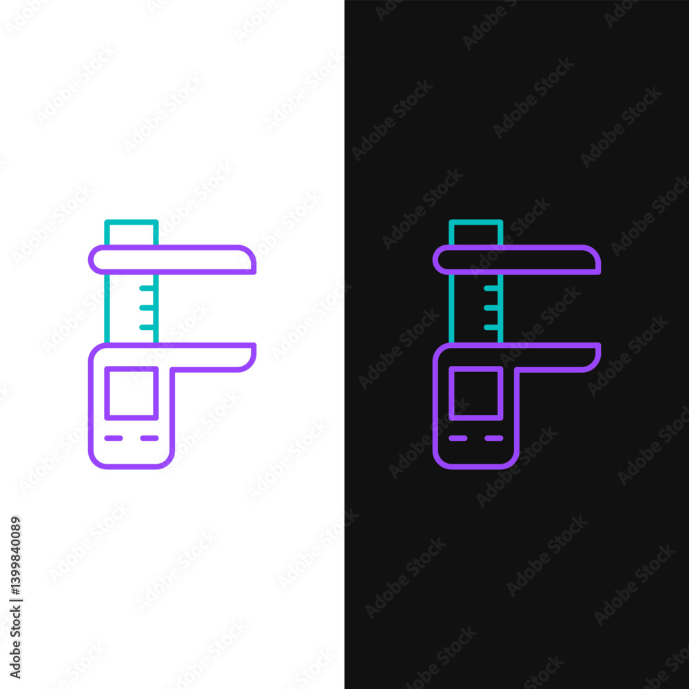 Aufkleber line calliper or caliper and scale icon isolated on white and black background. precision measuring 
