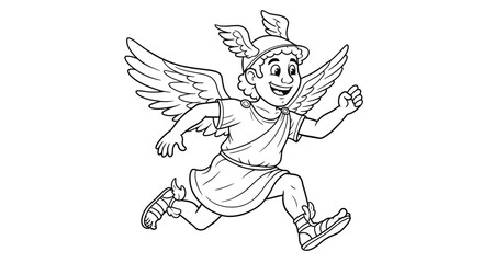 Fototapeta premium Kid Friendly Hermes in Flight with Winged Shoes and Hat for Coloring Fun