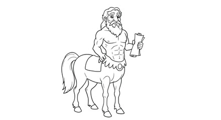 Fototapeta premium Kind and Wise Chiron the Centaur Holding Scroll Coloring Page