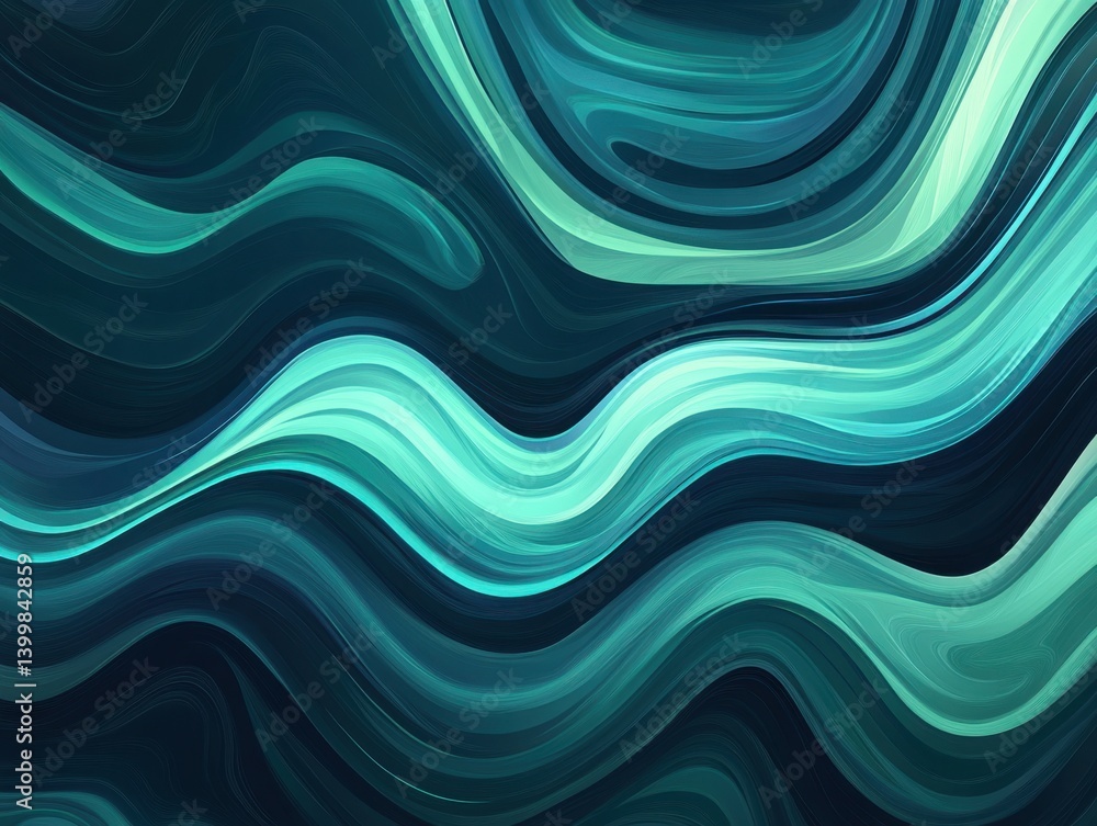 Poster abstract teal and turquoise flowing wave pattern creates a serene and calming visual experience idea