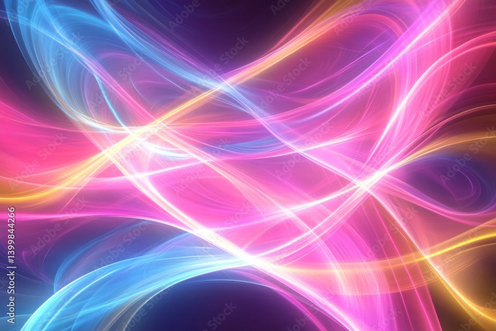 Poster abstract energetic glowing lines. dynamic and vibrant colors swirl across a dark background