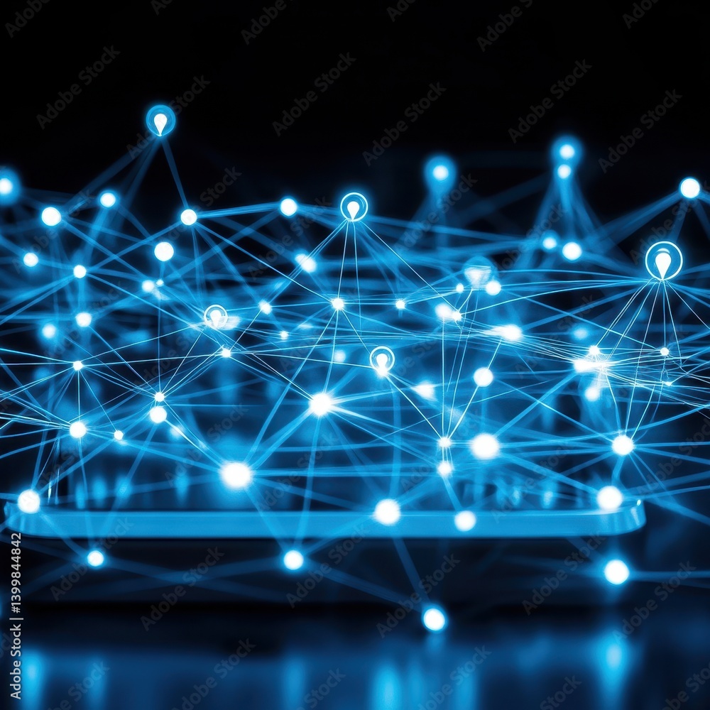 Aufkleber abstract digital illustration of smartphone with glowing blue nodes and connections representing glo