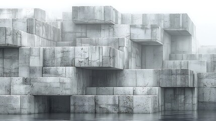 Abstract Concrete Block Structure with Water Creates an Architectural Art Piece