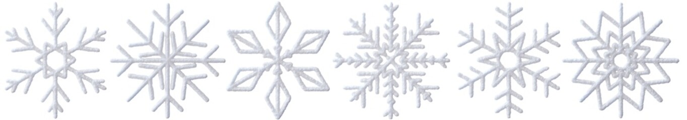 3D snowflakes collection, isolated on transparent background, perfect for winter themed projects or...