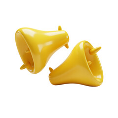 Two Glossy Yellow 3D Bells on Transparent Background
