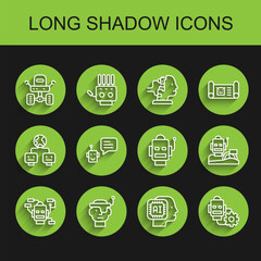 Set line Robot, Smart glasses, Mars rover, Humanoid robot, setting, Bot, humanoid driving car and icon. Vector