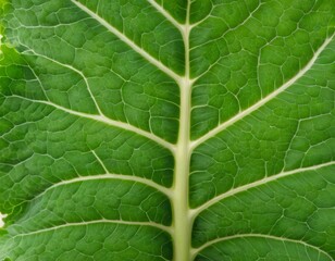 Obraz premium Close-up of a vibrant green leaf showcasing intricate vein patterns.