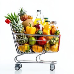 Grocery Shopping Cart Full of Fruits and Vegetables