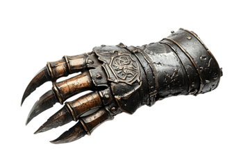 Legendary gladiator's battle-scarred gauntlet with worn and powerful design